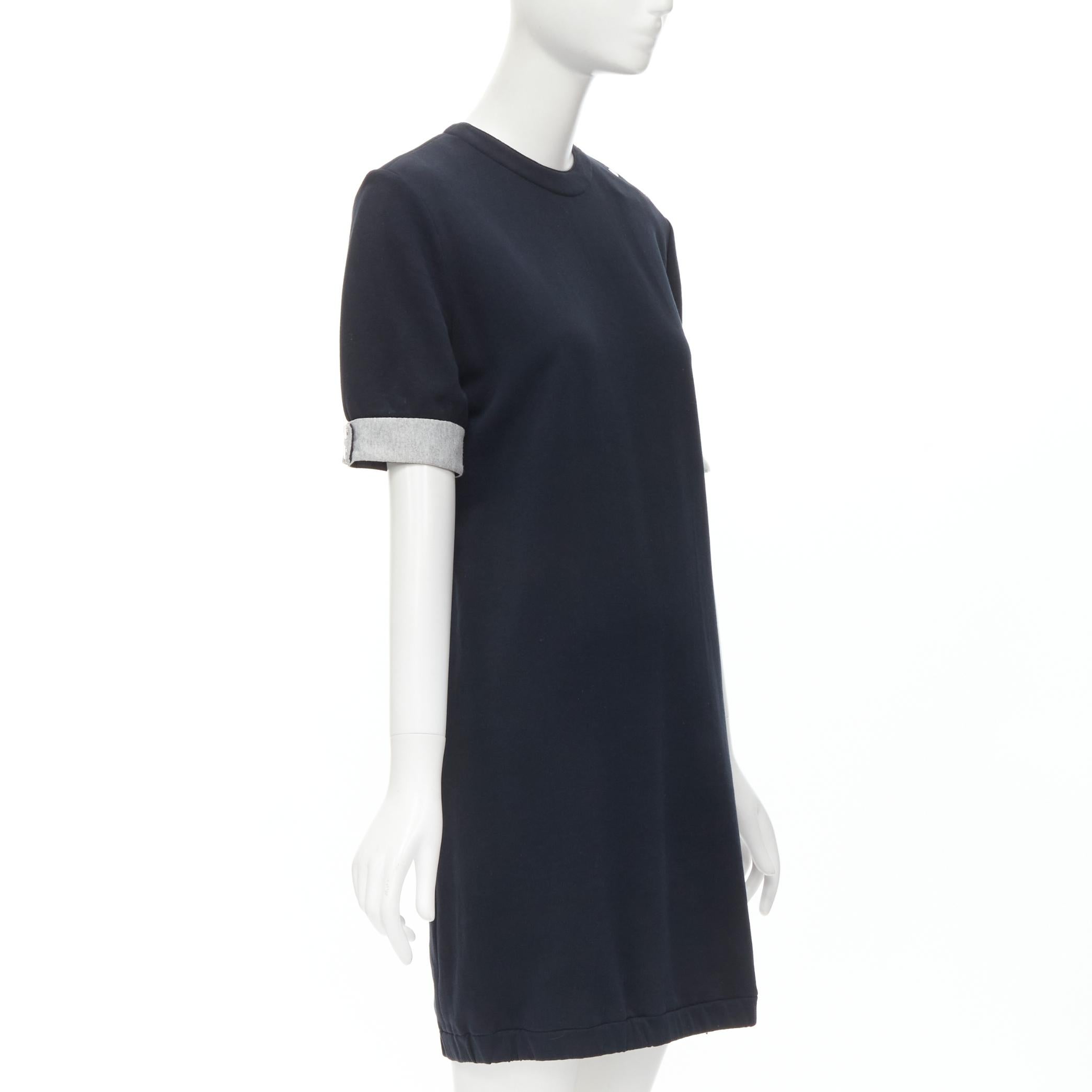 Black MARNI black cotton grey cuff silver snap button detail casual dress UK12 M For Sale