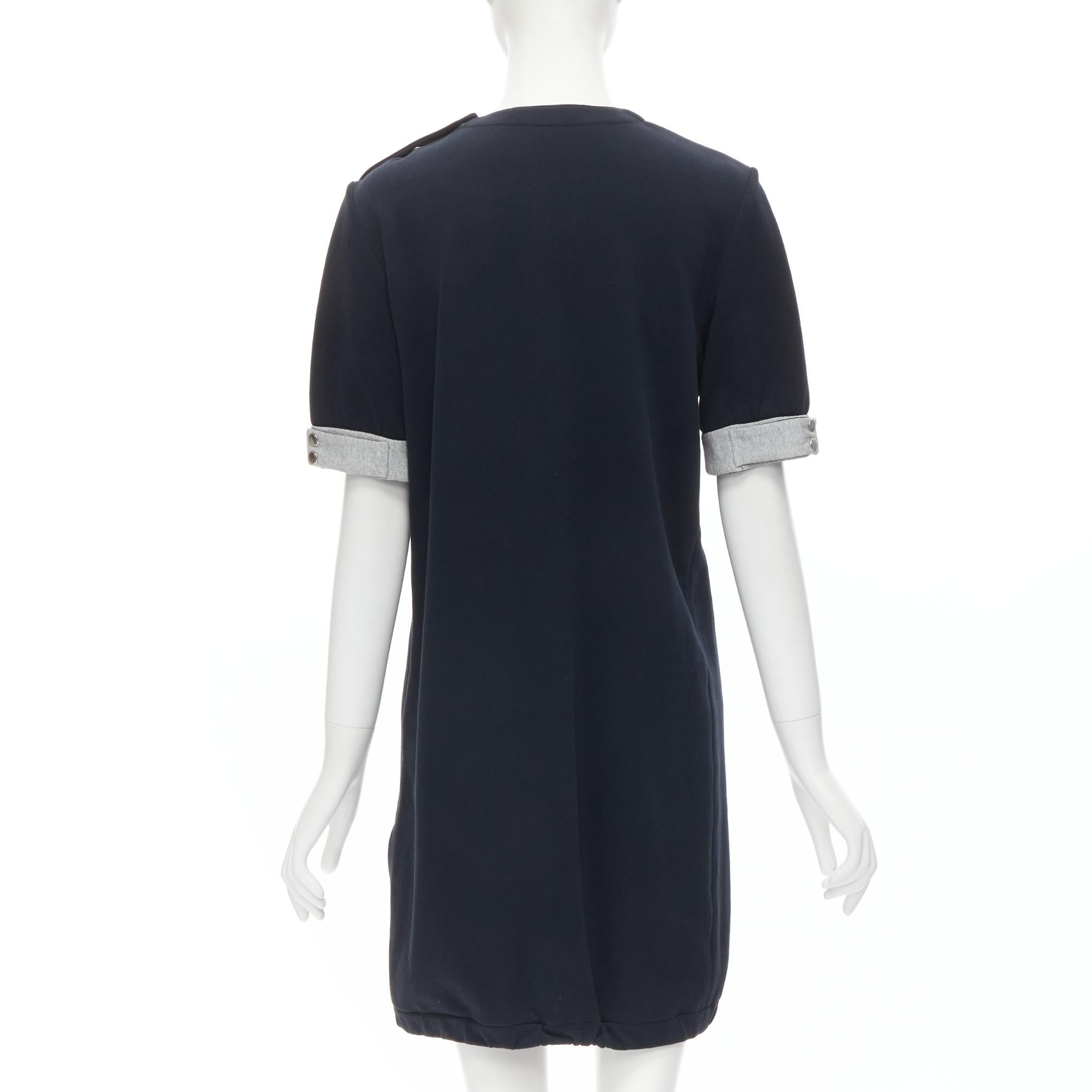 Women's MARNI black cotton grey cuff silver snap button detail casual dress UK12 M For Sale