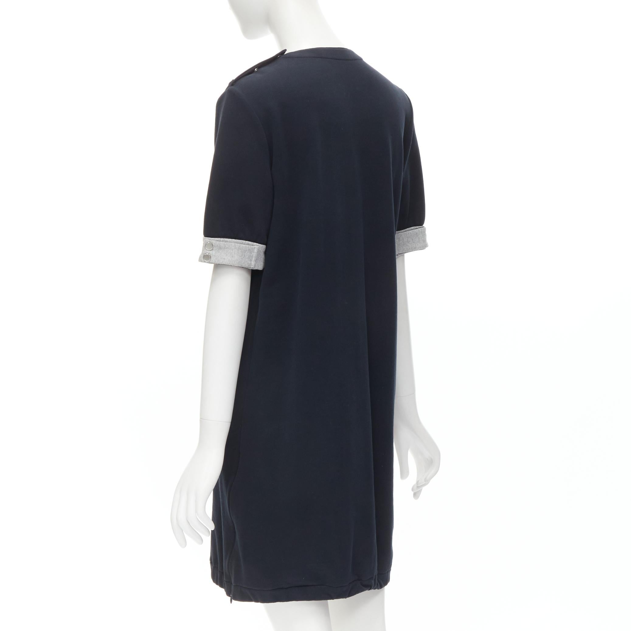 MARNI black cotton grey cuff silver snap button detail casual dress UK12 M For Sale 1
