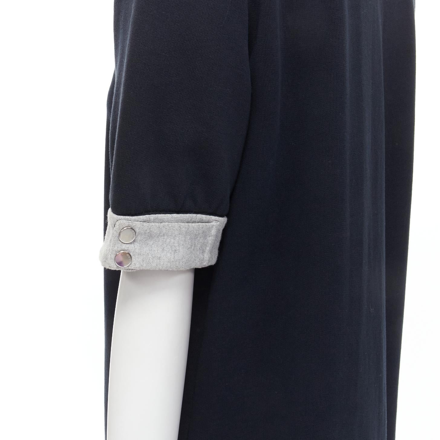 MARNI black cotton grey cuff silver snap button detail casual dress UK12 M For Sale 2