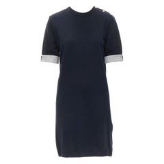 MARNI black cotton grey cuff silver snap button detail casual dress UK12 M