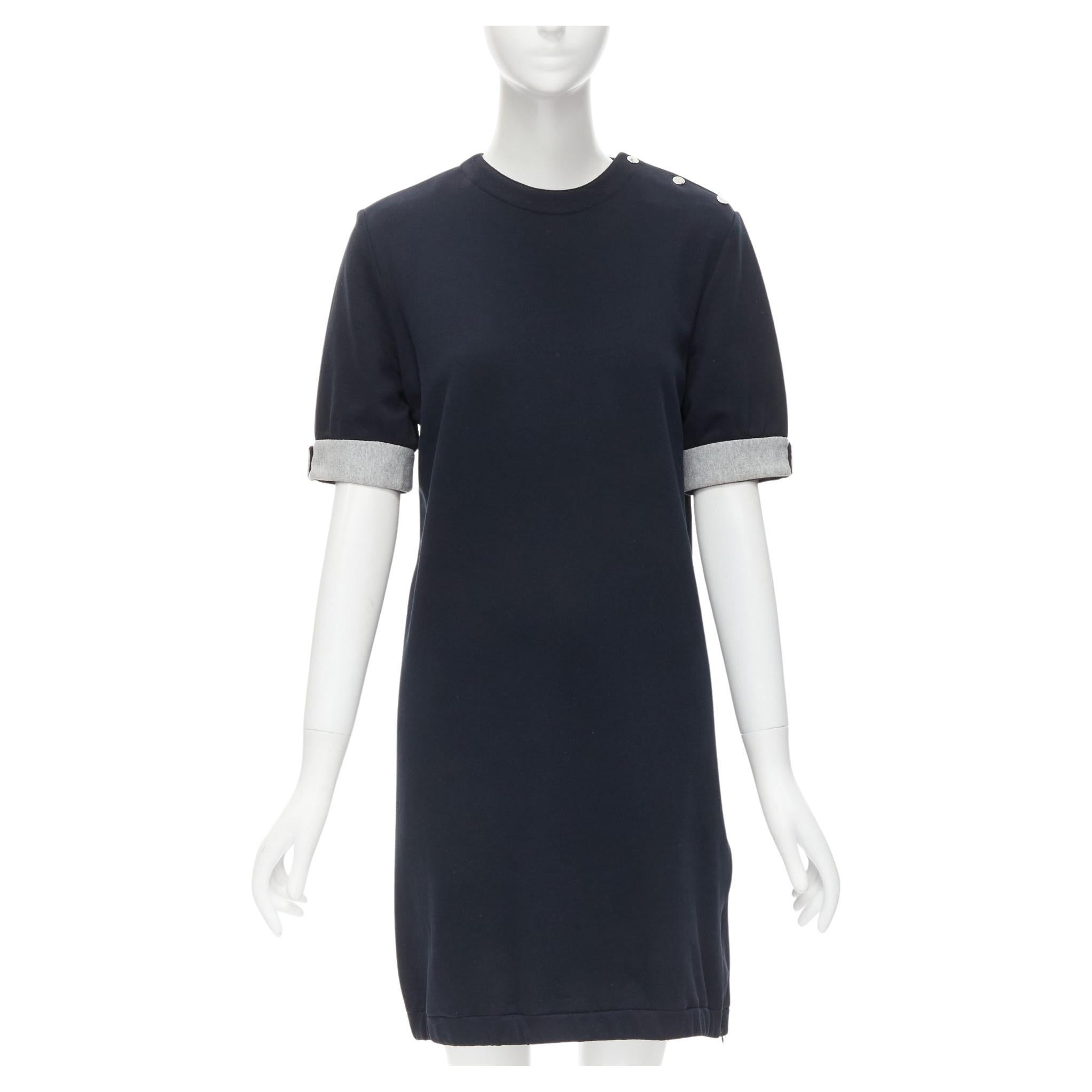 MARNI black cotton grey cuff silver snap button detail casual dress UK12 M For Sale