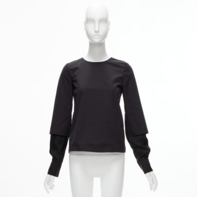 MARNI black cotton layered sleeves minimal crew neck blouse top FR36 S For Sale 5