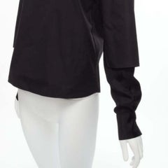 MARNI black cotton layered sleeves minimal crew neck blouse top FR36 S