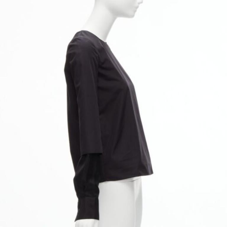 MARNI black cotton layered sleeves minimal crew neck blouse top FR36 S In New Condition For Sale In Hong Kong, NT