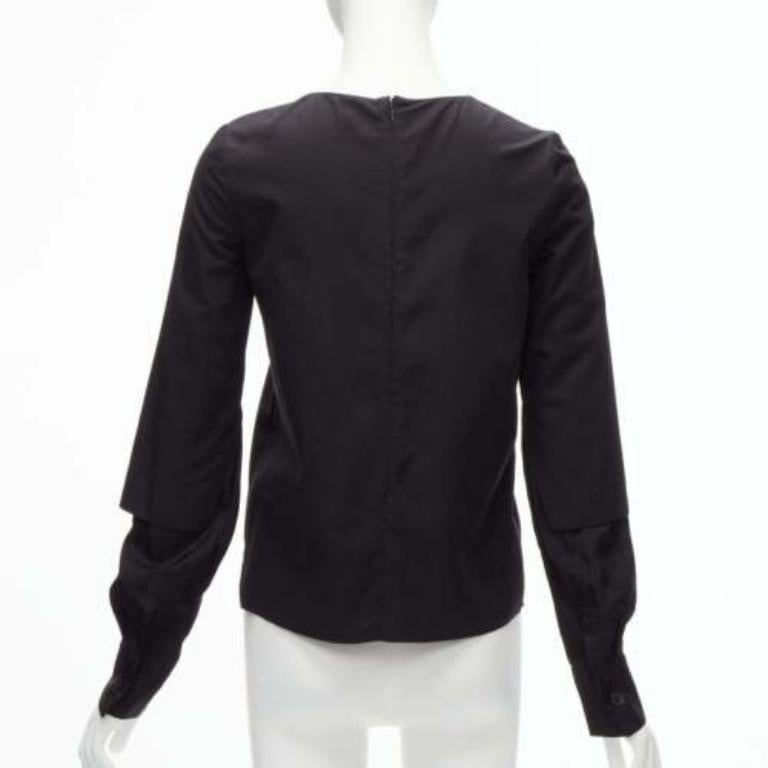 Women's MARNI black cotton layered sleeves minimal crew neck blouse top FR36 S For Sale