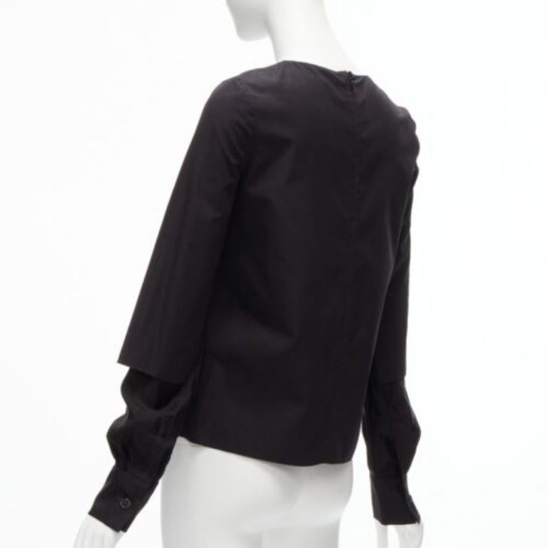 MARNI black cotton layered sleeves minimal crew neck blouse top FR36 S For Sale 1