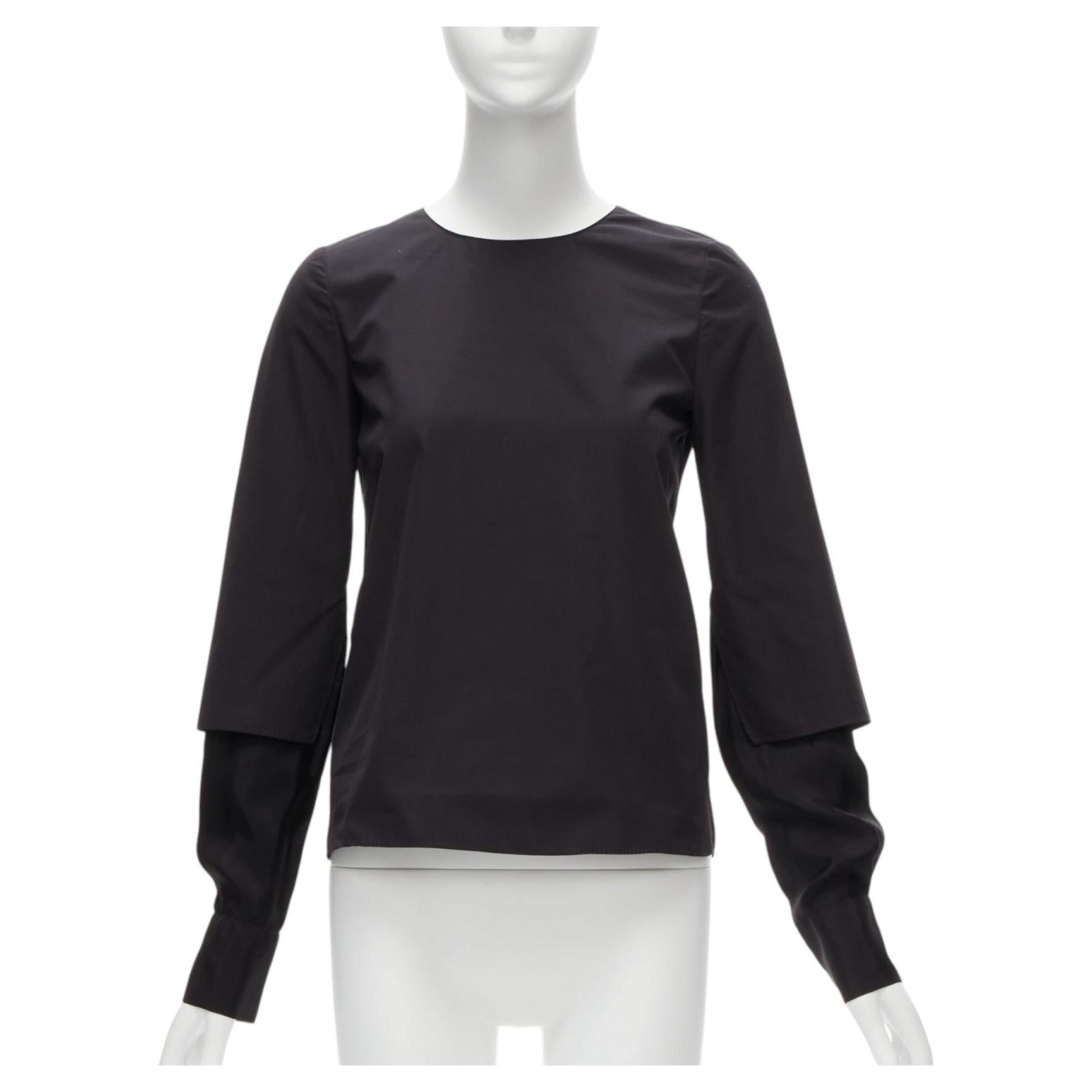 Marni, camicetta in cotone nero con maniche a strati e girocollo minimal, FR36 S in vendita