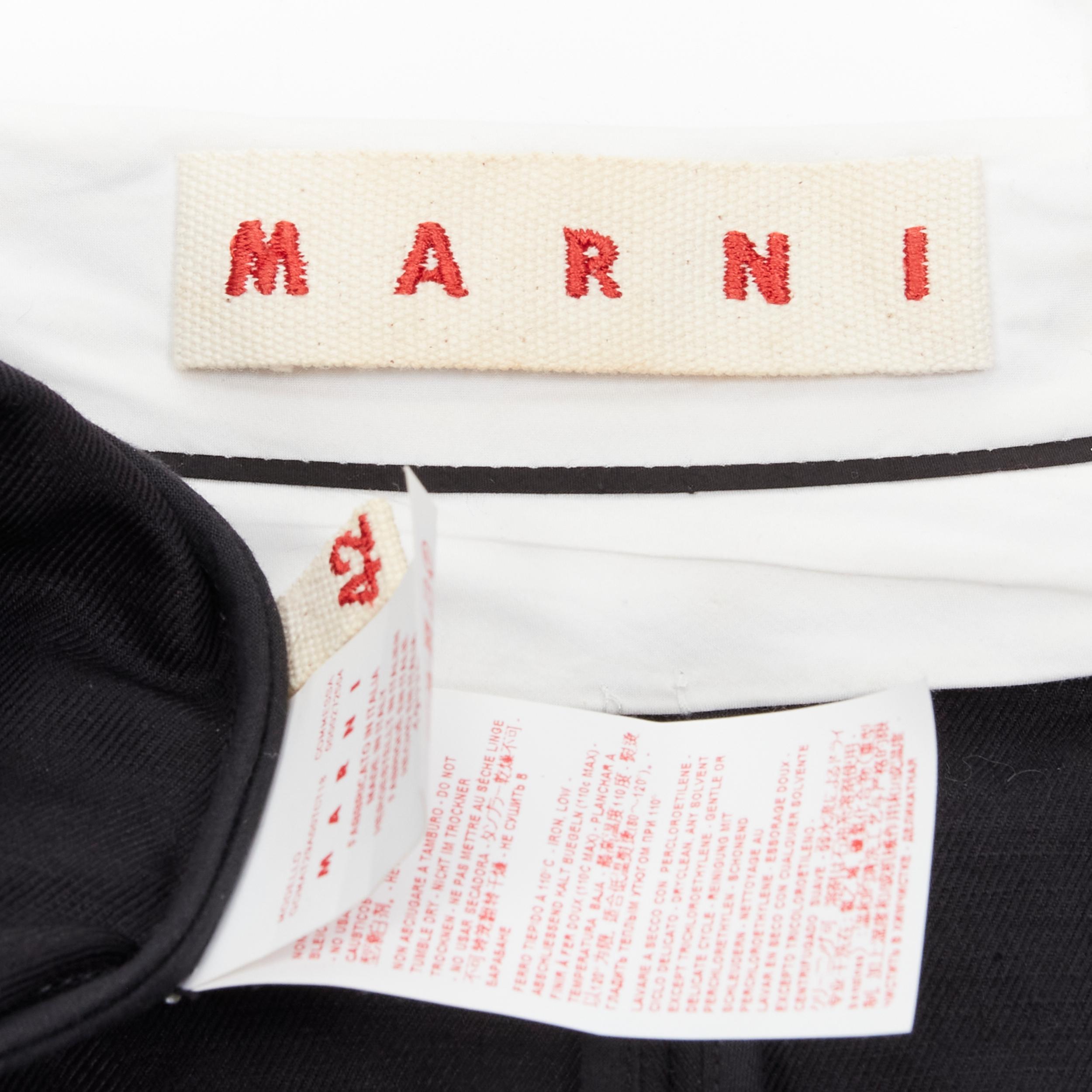 MARNI Jupe évasée asymétrique plissée à ourlet en lin de coton noir IT42 S en vente 6