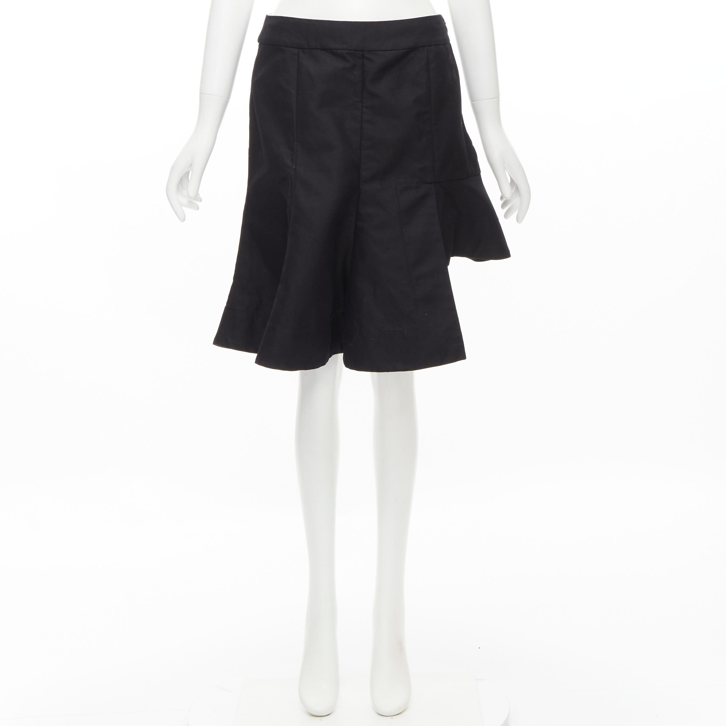 MARNI black cotton linen asymmetric step hem pleated flared skirt IT42 S For Sale 7