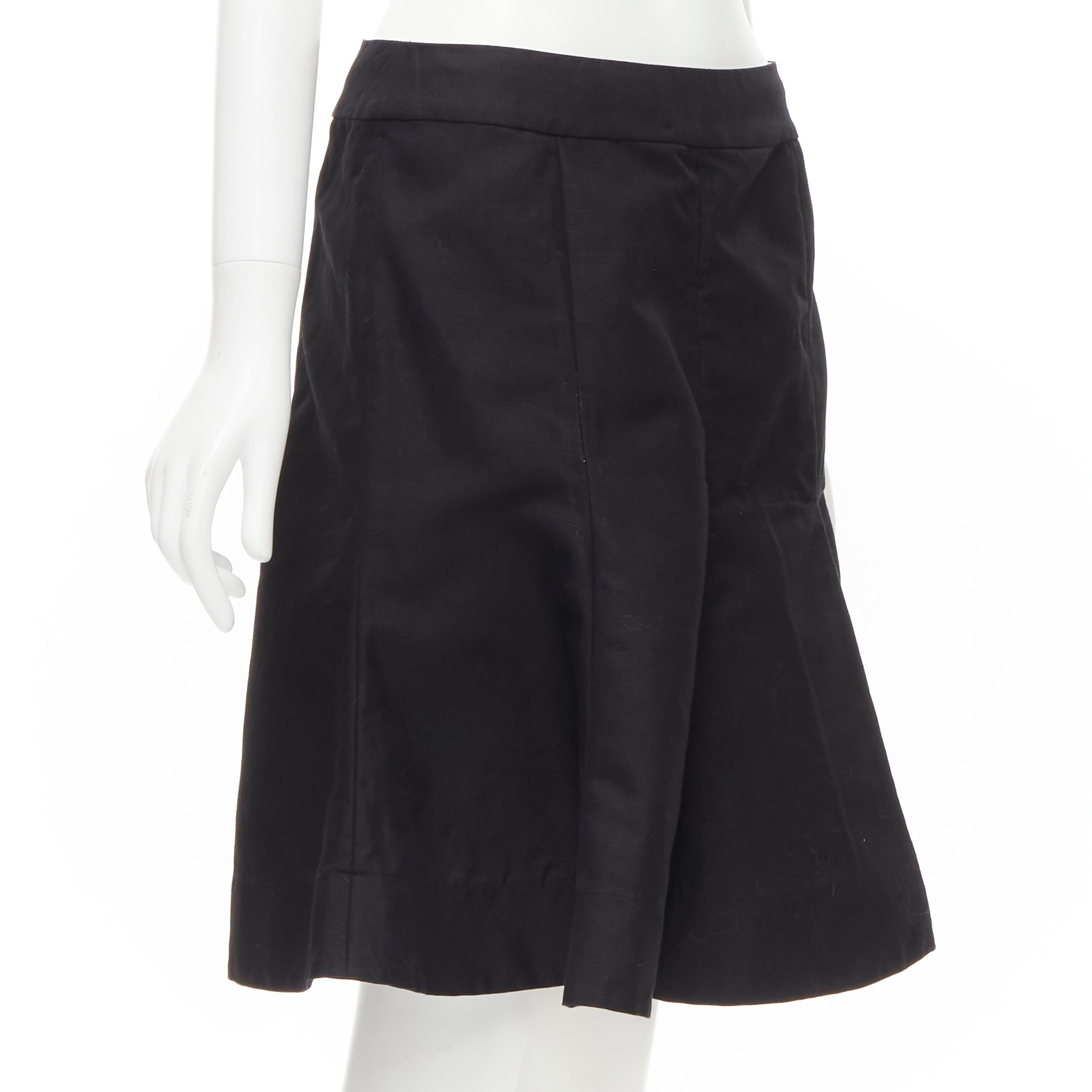Black MARNI black cotton linen asymmetric step hem pleated flared skirt IT42 S For Sale