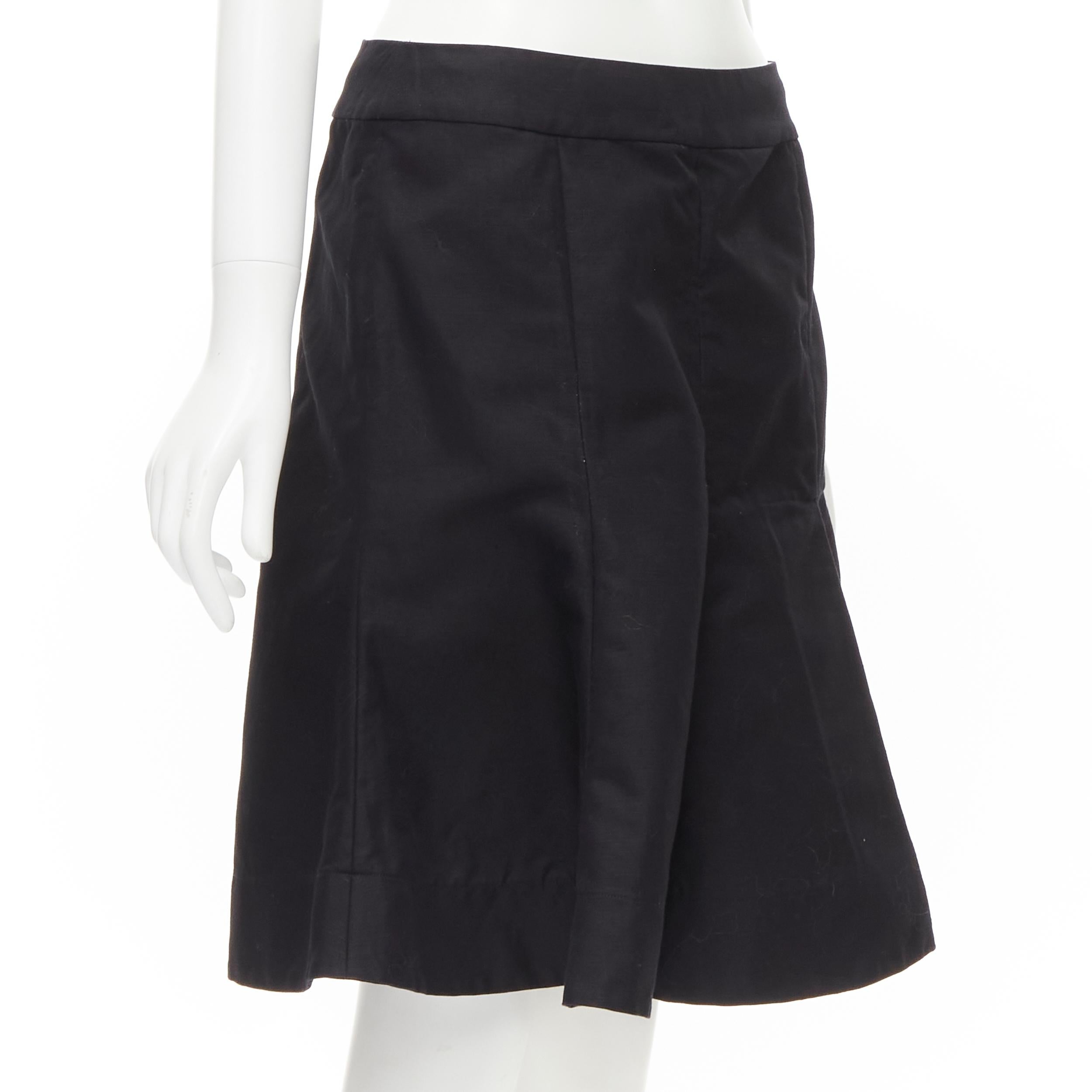Noir MARNI Jupe évasée asymétrique plissée à ourlet en lin de coton noir IT42 S en vente