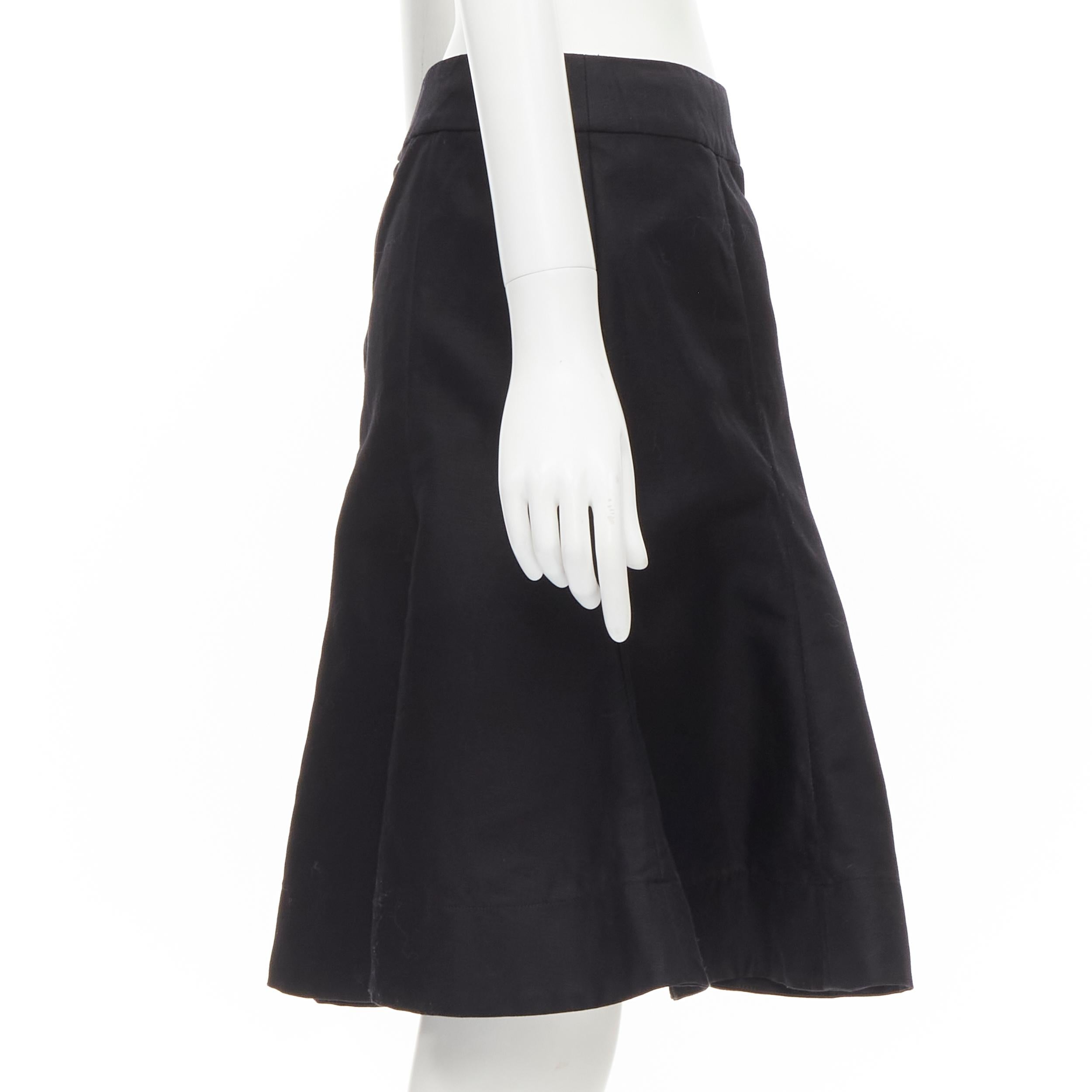 MARNI black cotton linen asymmetric step hem pleated flared skirt IT42 S In Excellent Condition For Sale In Hong Kong, NT