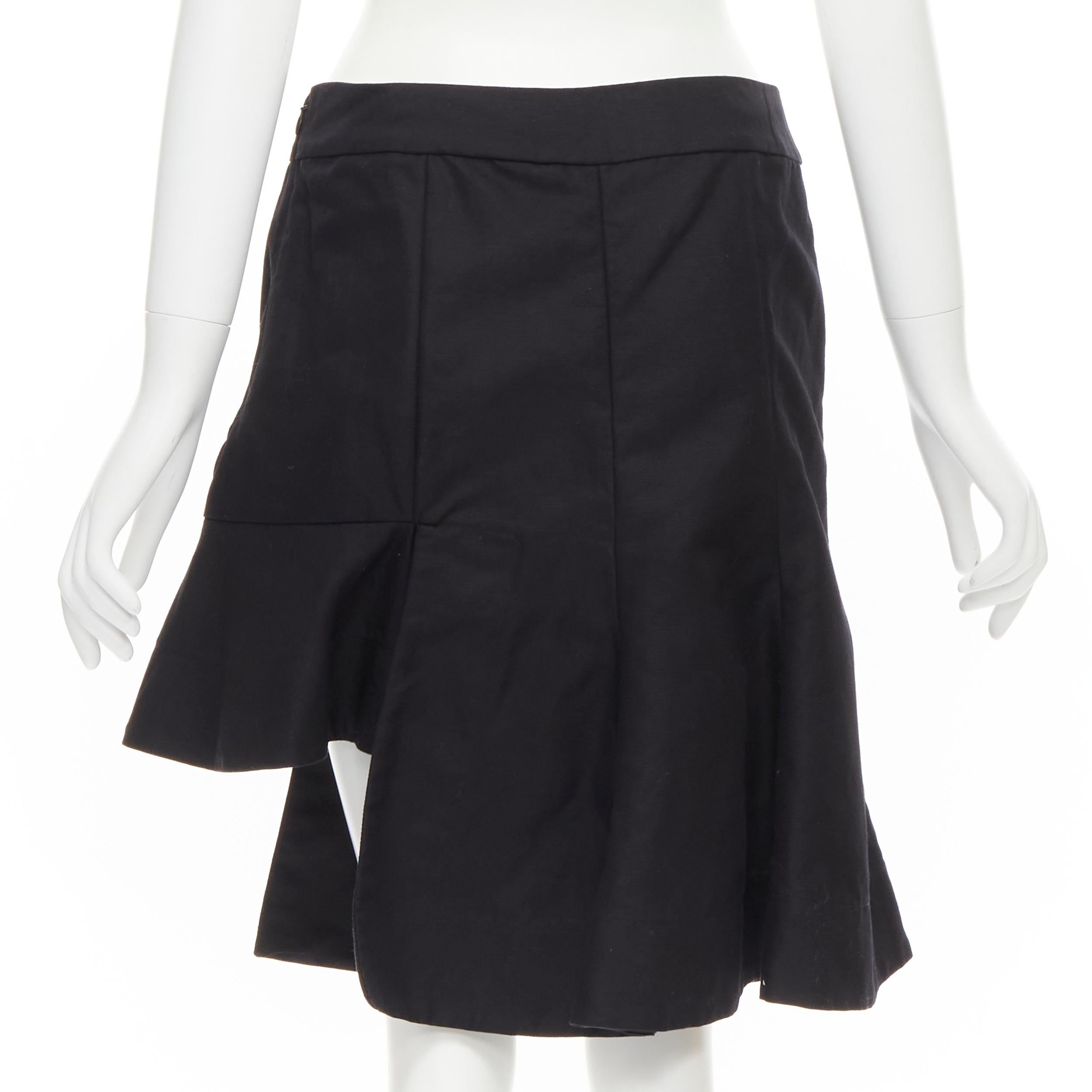 MARNI Jupe évasée asymétrique plissée à ourlet en lin de coton noir IT42 S Pour femmes en vente