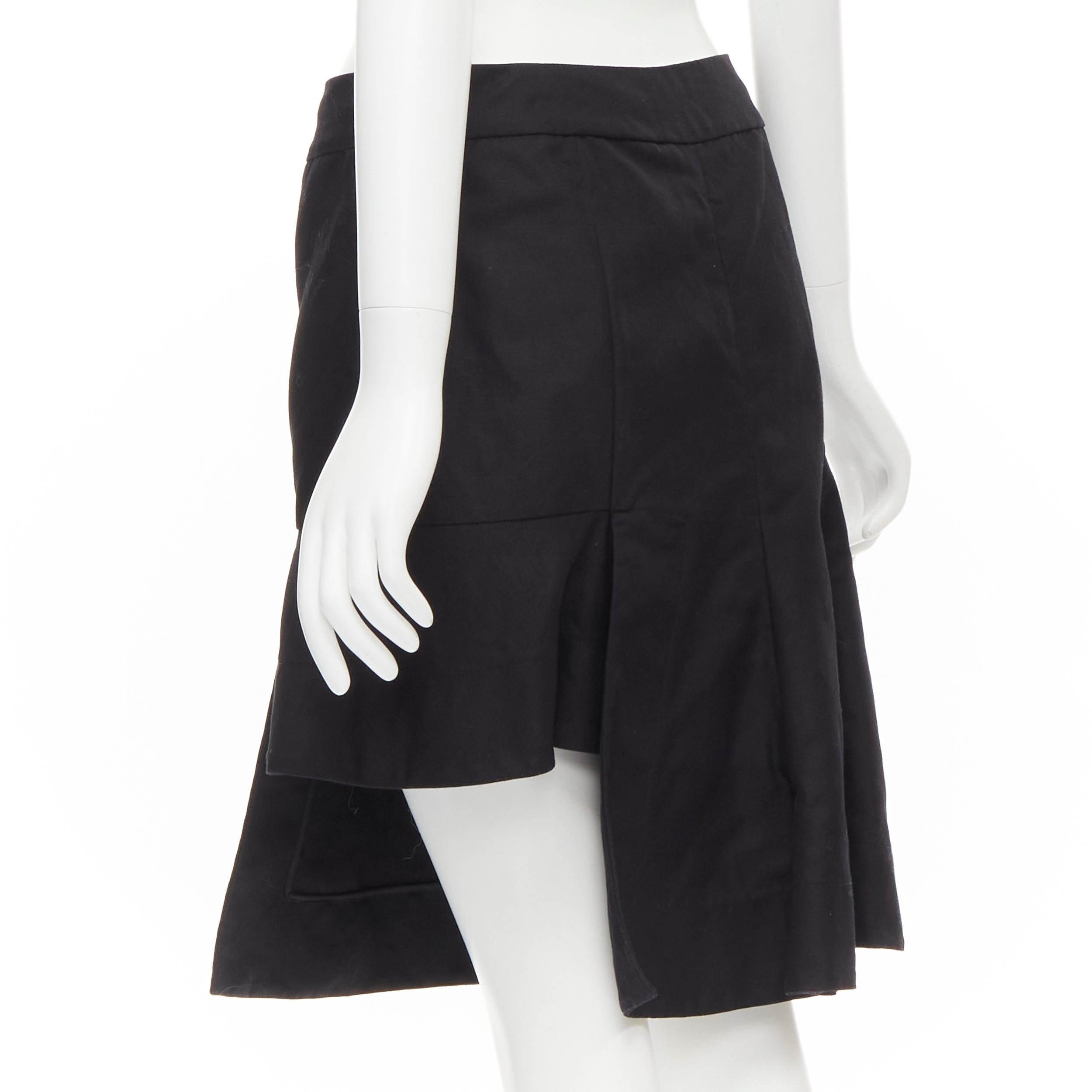 MARNI black cotton linen asymmetric step hem pleated flared skirt IT42 S For Sale 1