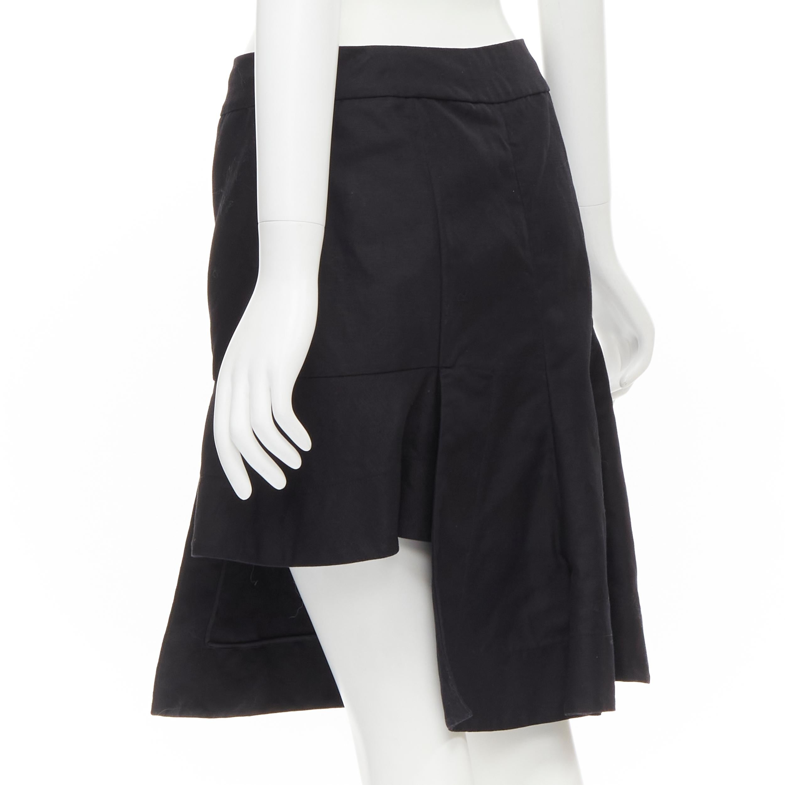 MARNI Jupe évasée asymétrique plissée à ourlet en lin de coton noir IT42 S en vente 1