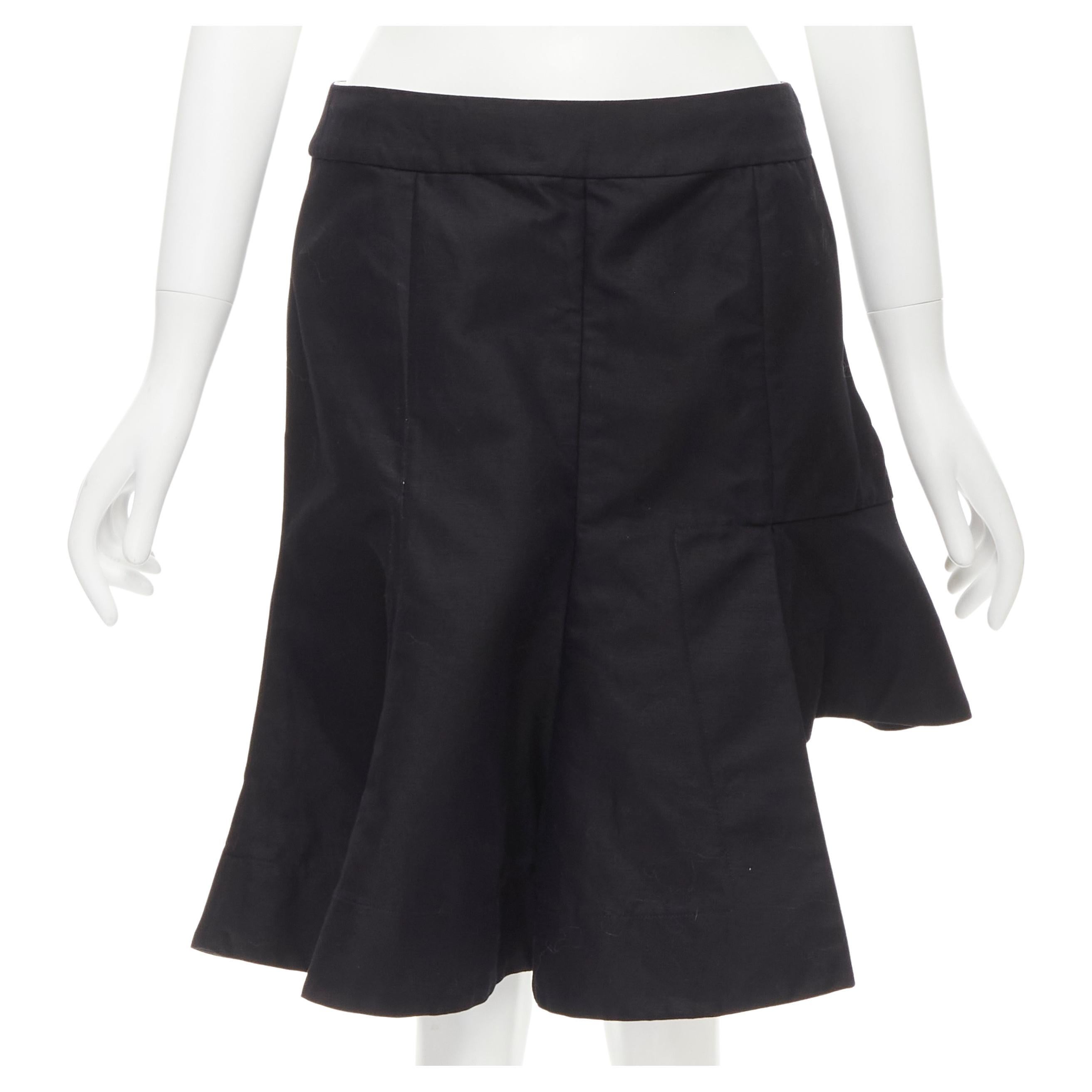 MARNI black cotton linen asymmetric step hem pleated flared skirt IT42 S For Sale