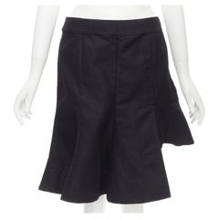 MARNI black cotton linen asymmetric step hem pleated flared skirt IT42 S