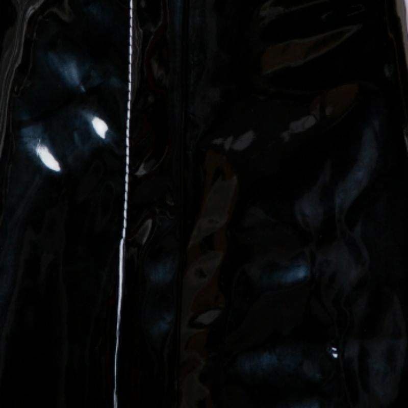 Marni Black Faux Patent Leather Hanging Thread Detail Midi Skirt M For Sale 6