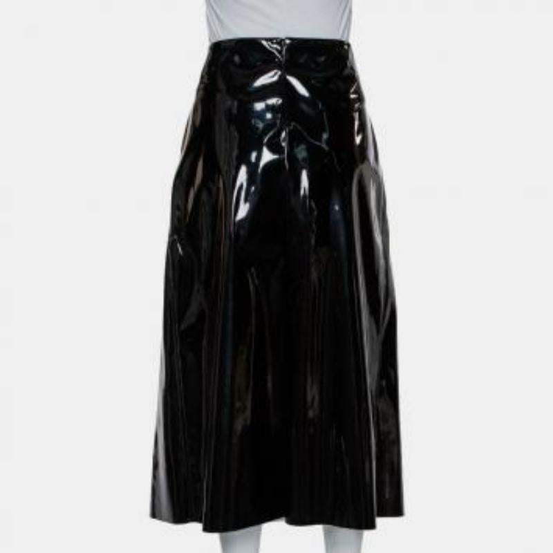 Marni Black Faux Patent Leather Hanging Thread Detail Midi Skirt M For Sale 3