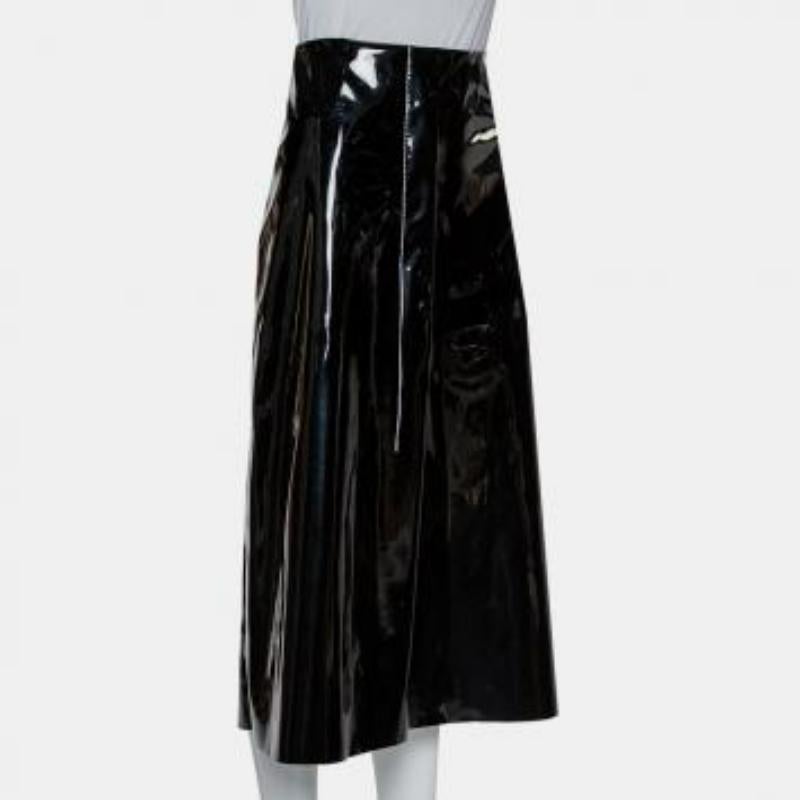 Marni Black Faux Patent Leather Hanging Thread Detail Midi Skirt M For Sale 5