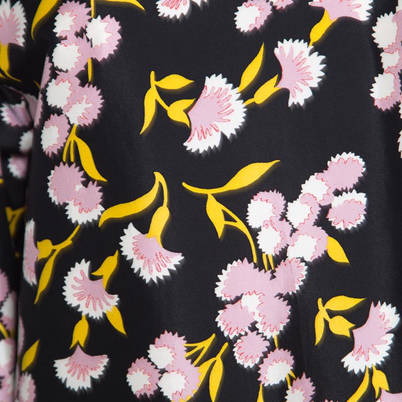 Marni Black Floral Printed Cotton Silk Ruffled Sistowbell Dress M 3