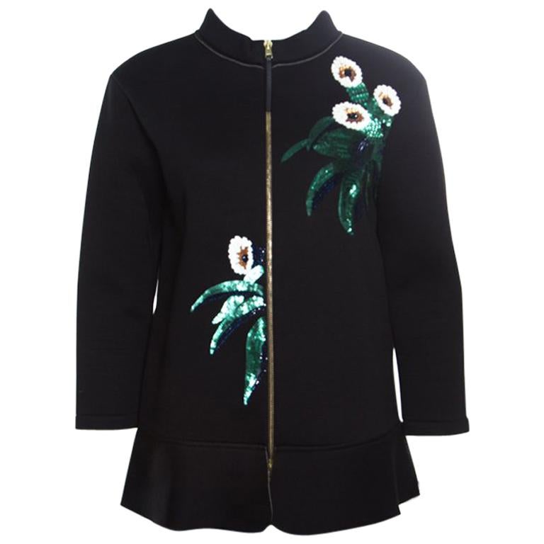 Marni Black Floral Sequin Embellished Zip Front Padded Jacket M