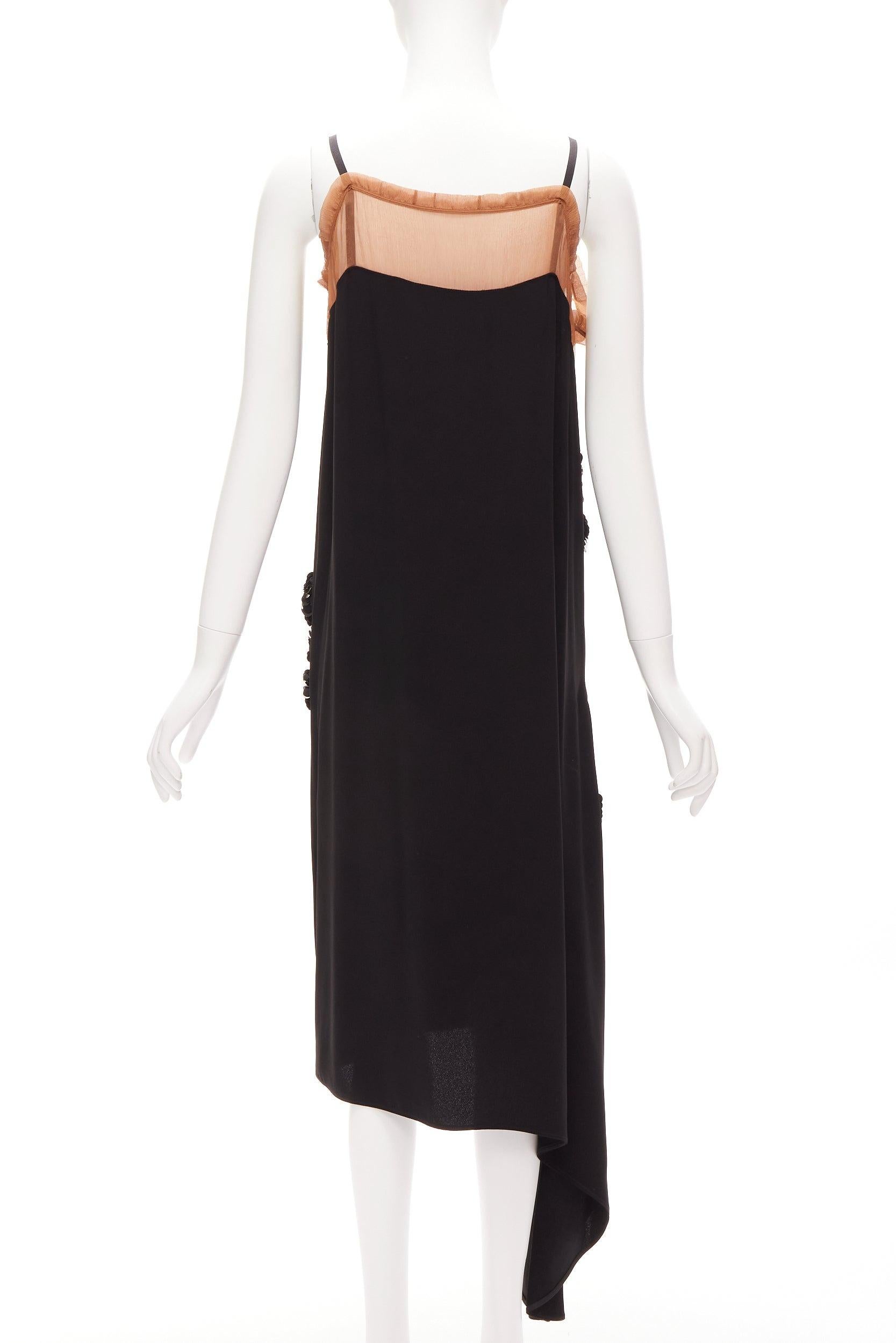 MARNI black floral sequins embellishment nude ruffle slip dress IT38 XS For Sale 1