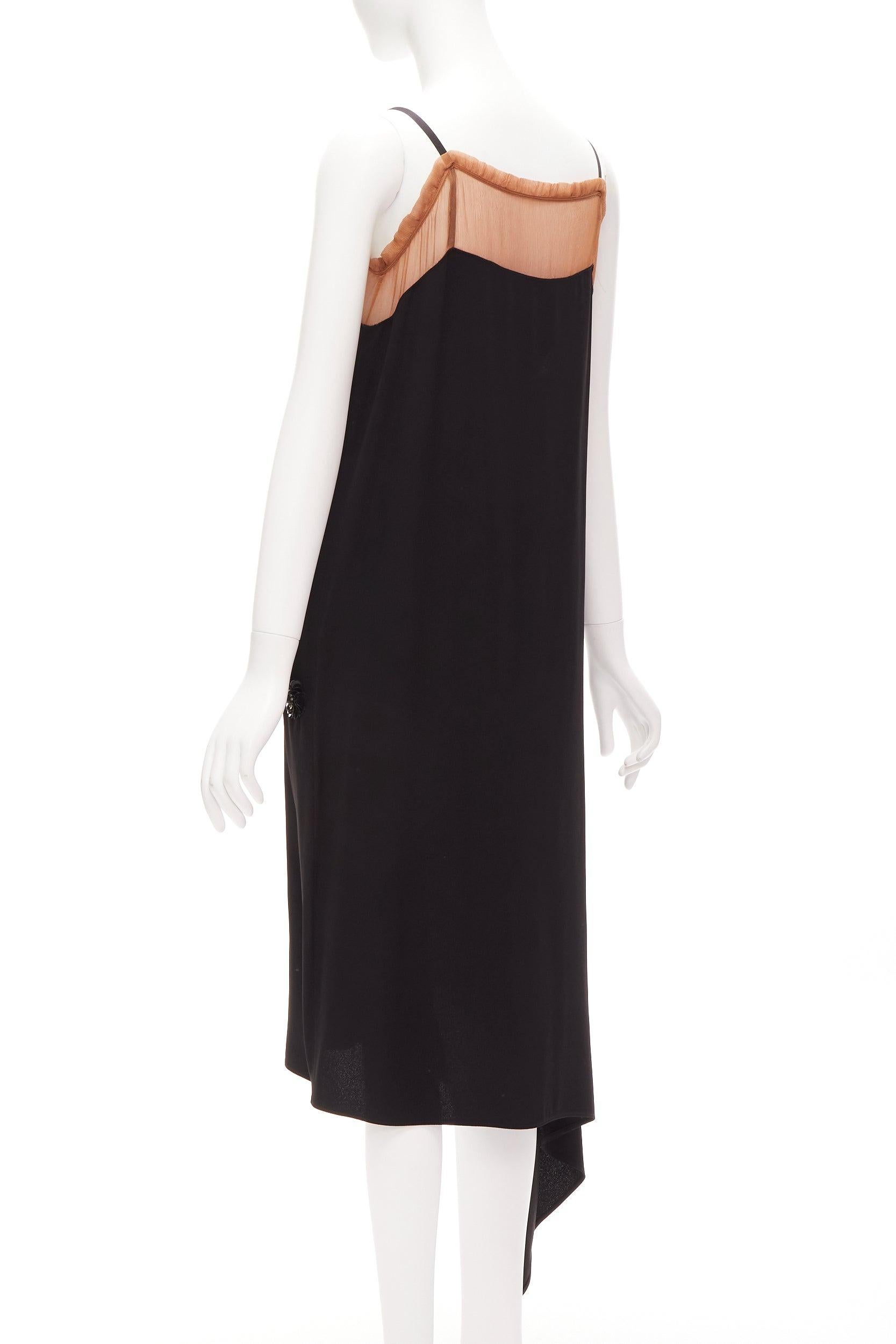 MARNI black floral sequins embellishment nude ruffle slip dress IT38 XS For Sale 2