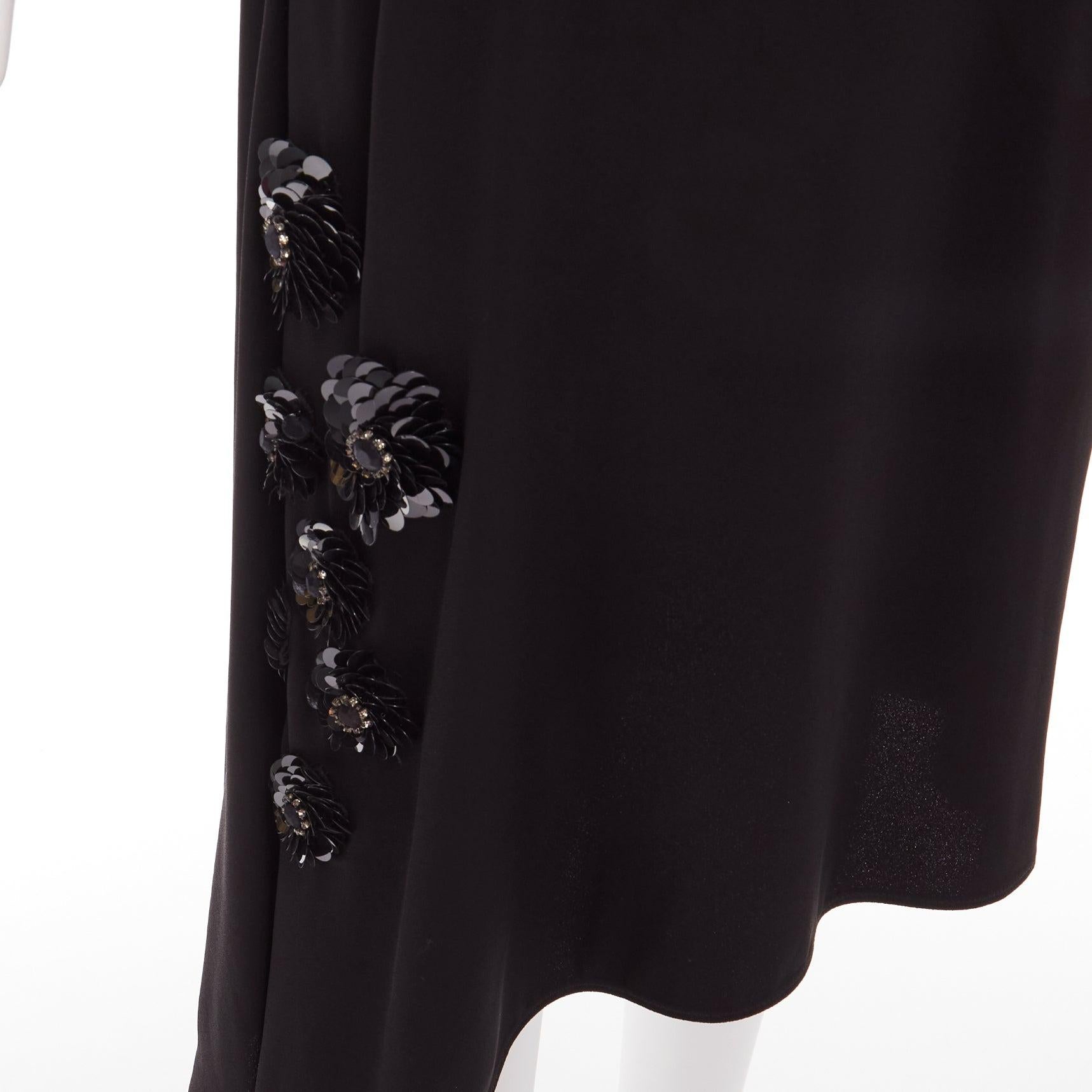 MARNI black floral sequins embellishment nude ruffle slip dress IT38 XS For Sale 3