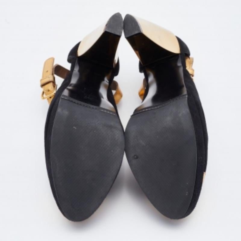 Marni Plateformes en cuir et daim noir/doré Escarpins à bride cheville Taille 39 en vente 1