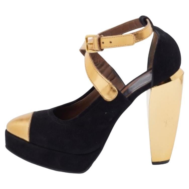 Marni Plateformes en cuir et daim noir/doré Escarpins à bride cheville Taille 39