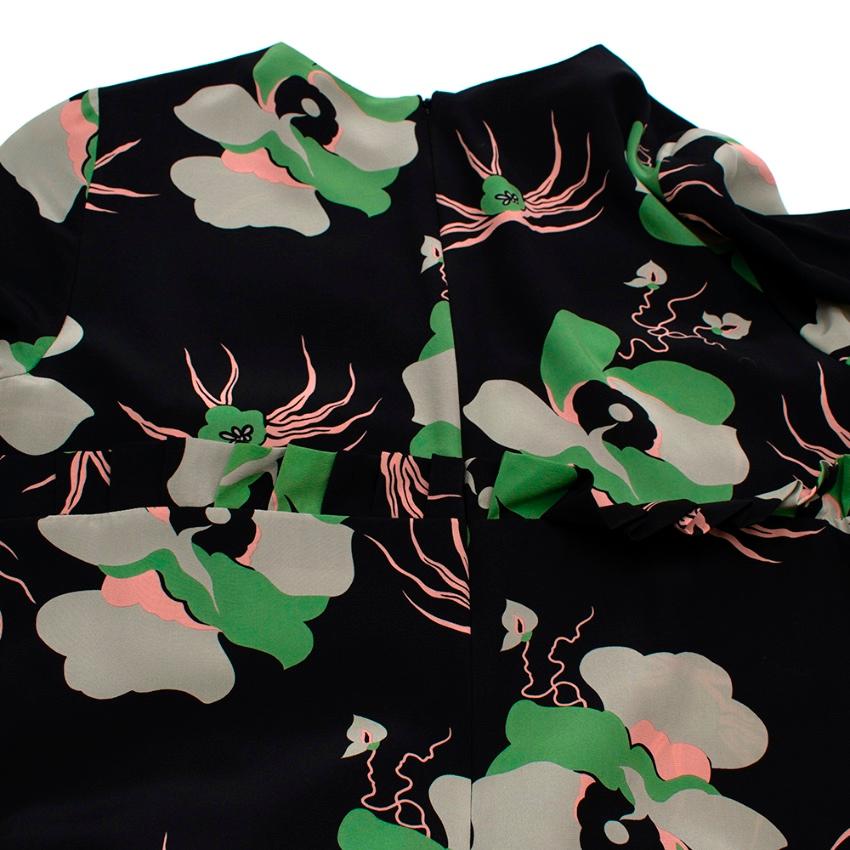 Women's Marni Black & Green Floral Silk Long Dress - Size US 8 For Sale