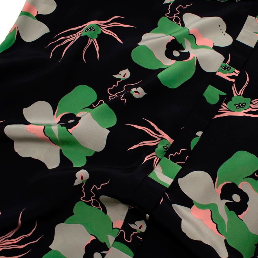 Marni Black & Green Floral Silk Long Dress - Size US 8 For Sale 4