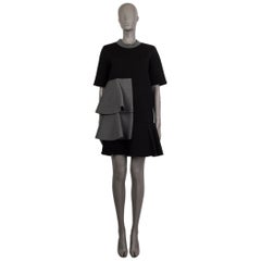 MARNI black & grey viscose RUFFLED NEOPRENE Dress 42 M
