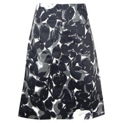 Marni Black Grey White Flower Print Skirt Zipper Cotton Blend Dress Sz 38