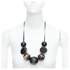 MARNI black khaki acrylic giant balls tie ribbon statement necklace