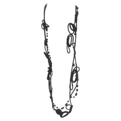 MARNI black knot tie ribbon bead embellished casual statement necklace