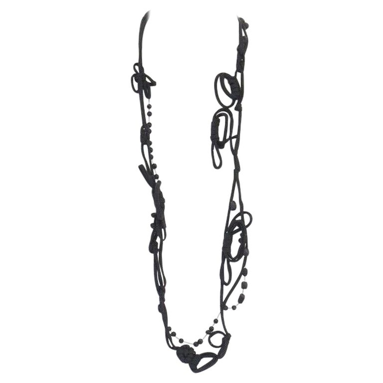 MARNI black knot tie ribbon bead embellished casual statement necklace For Sale at 1stDibs