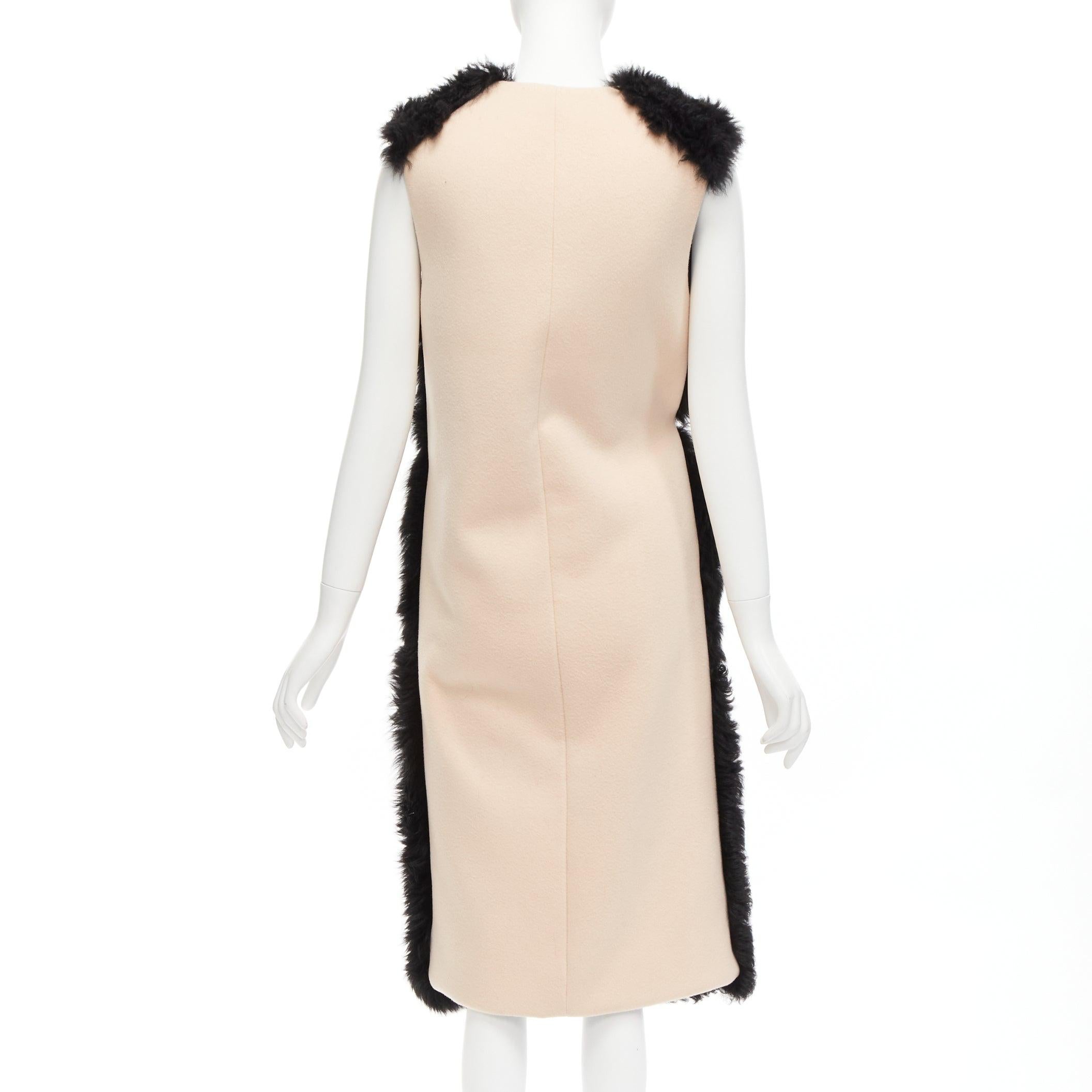 MARNI black lamb shearling fur blue leather belted belt IT38 XS In Excellent Condition For Sale In Hong Kong, NT