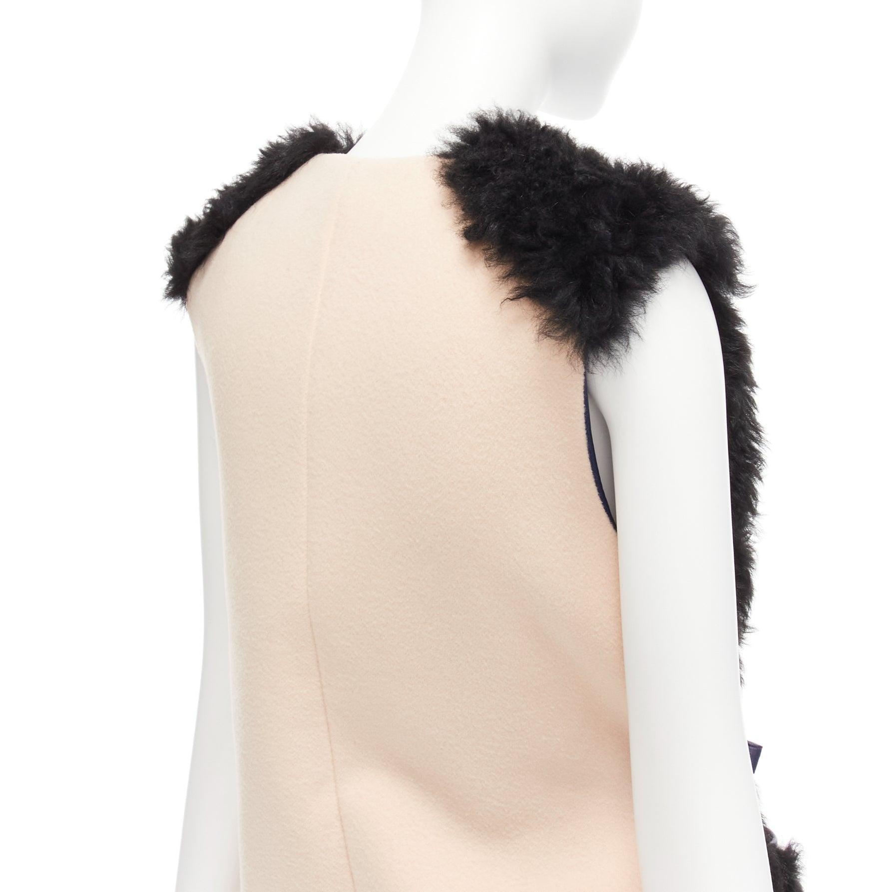MARNI black lamb shearling fur blue leather belted belt IT38 XS For Sale 2