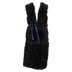 MARNI black lamb shearling fur blue leather belted belt IT38 XS