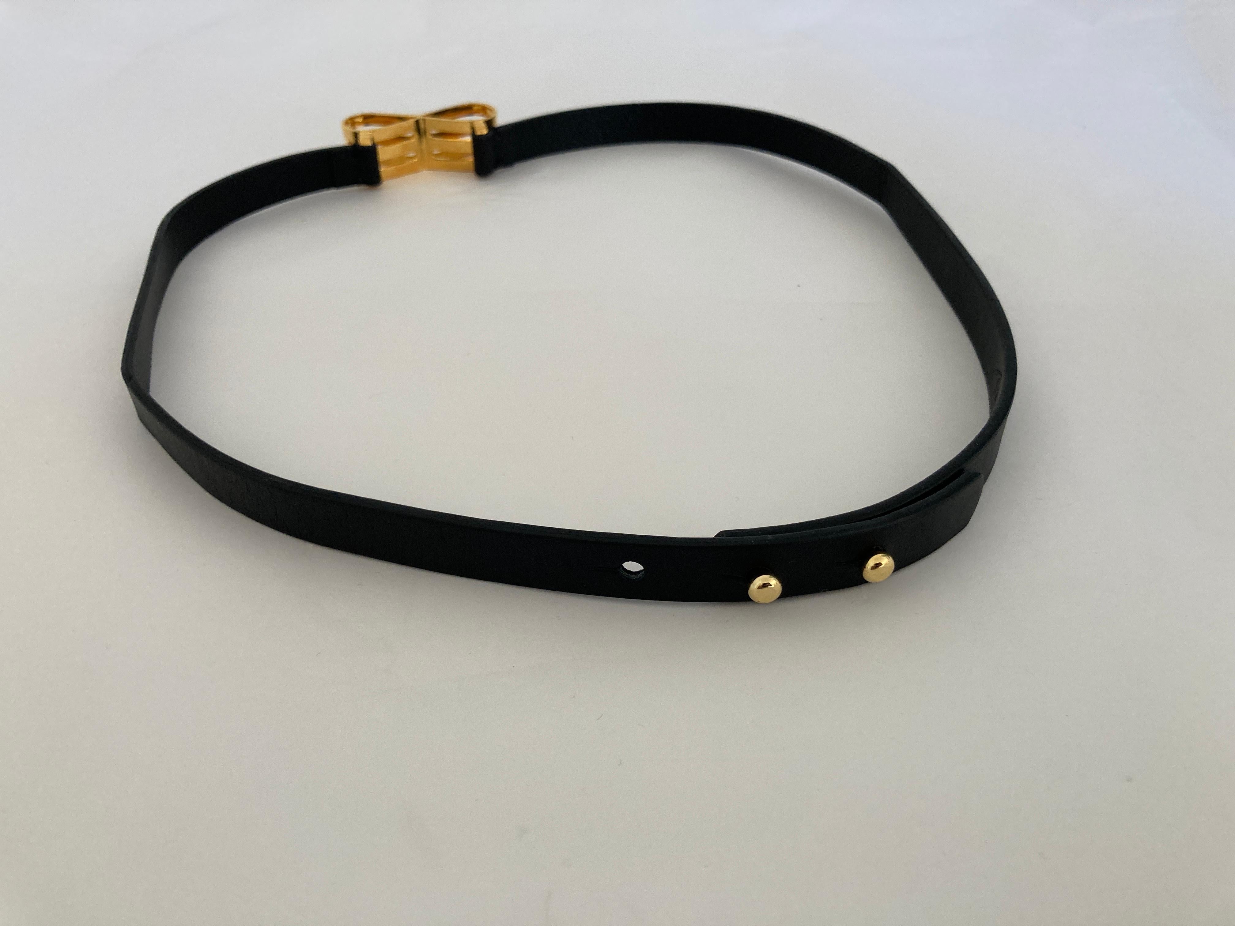 Modern Marni Black Leather Belt with Gold Bow For Sale