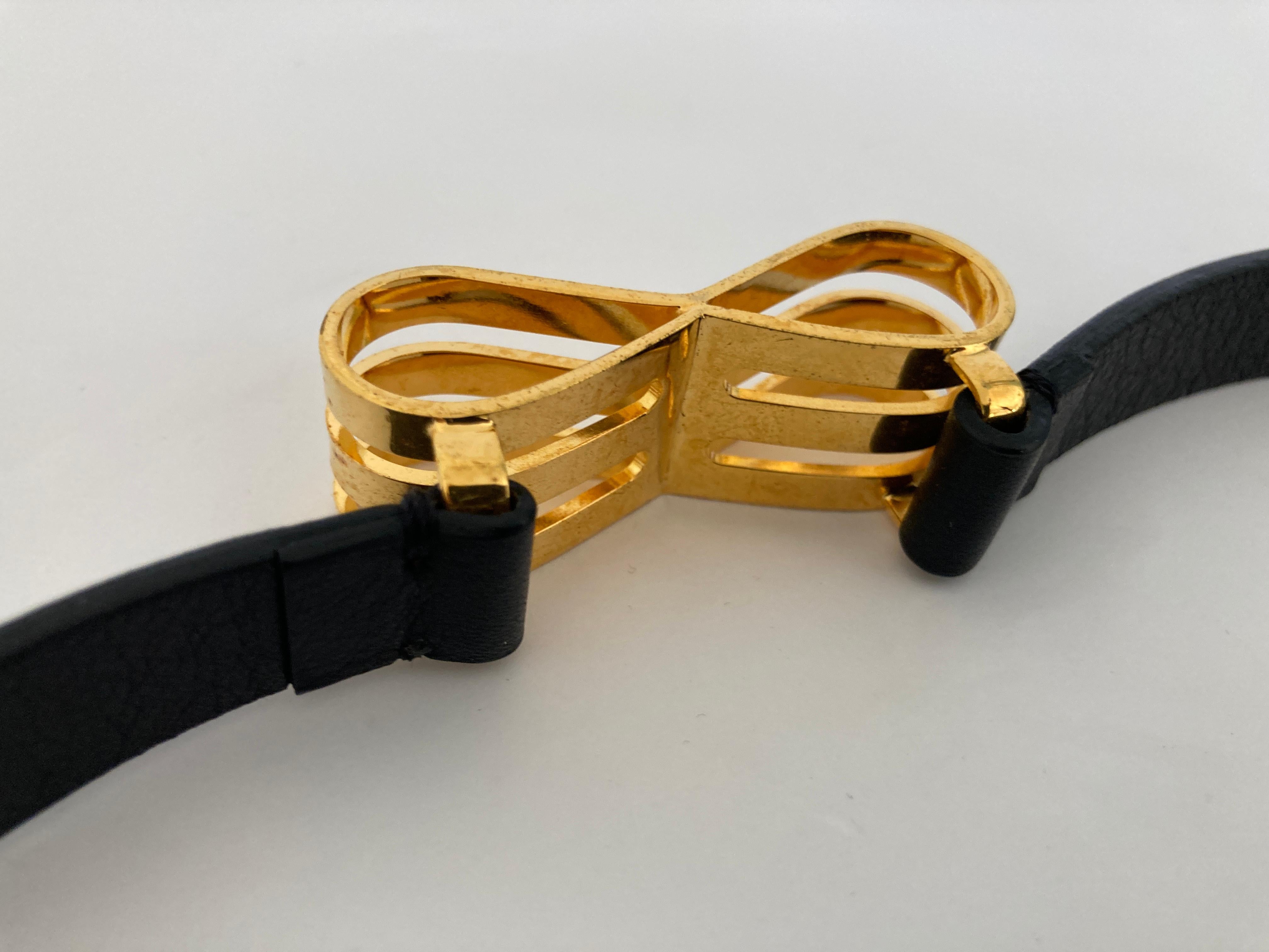 Italian Marni Black Leather Belt with Gold Bow For Sale