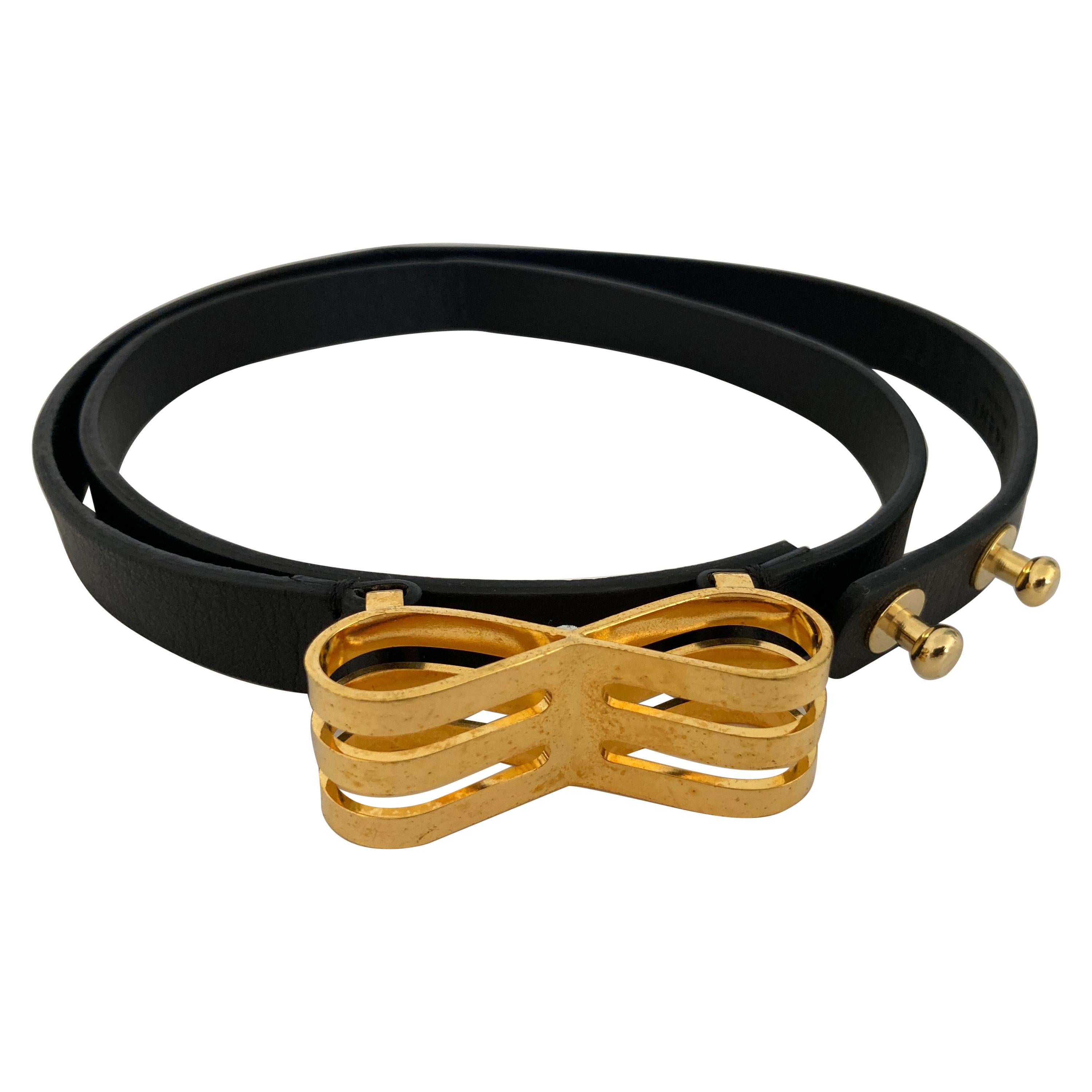 Marni Black Leather Belt with Gold Bow For Sale