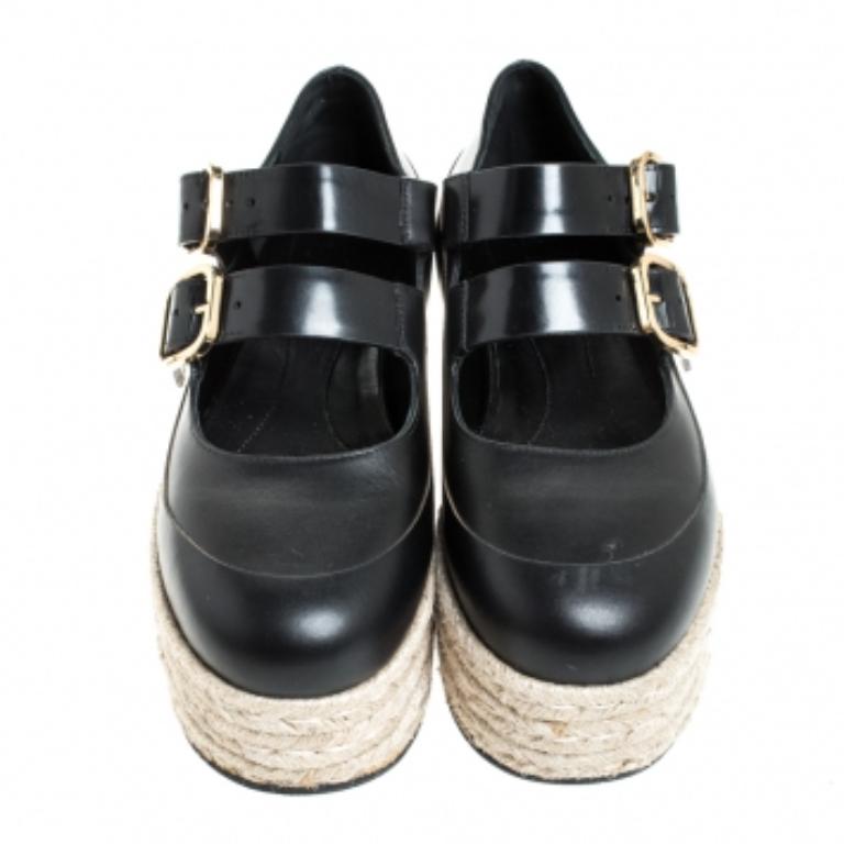 Espadrilles à plateforme en cuir noir de Marni Taille 38 en vente 1