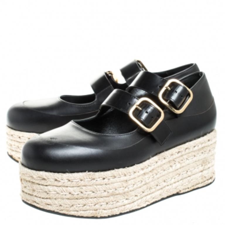 Espadrilles à plateforme en cuir noir de Marni Taille 38 en vente 3
