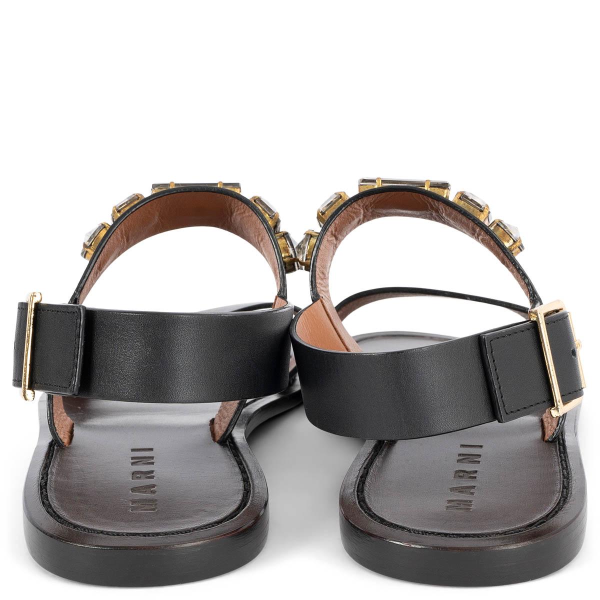 MARNI black leather CRYSTAL EMBELLISHED Flat Sandals Shoes 39 In New Condition For Sale In Zürich, CH