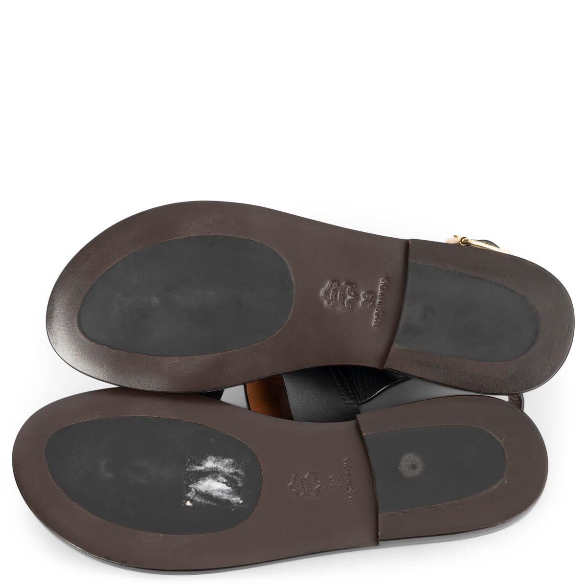 MARNI black leather CRYSTAL EMBELLISHED Flat Sandals Shoes 39 For Sale 2