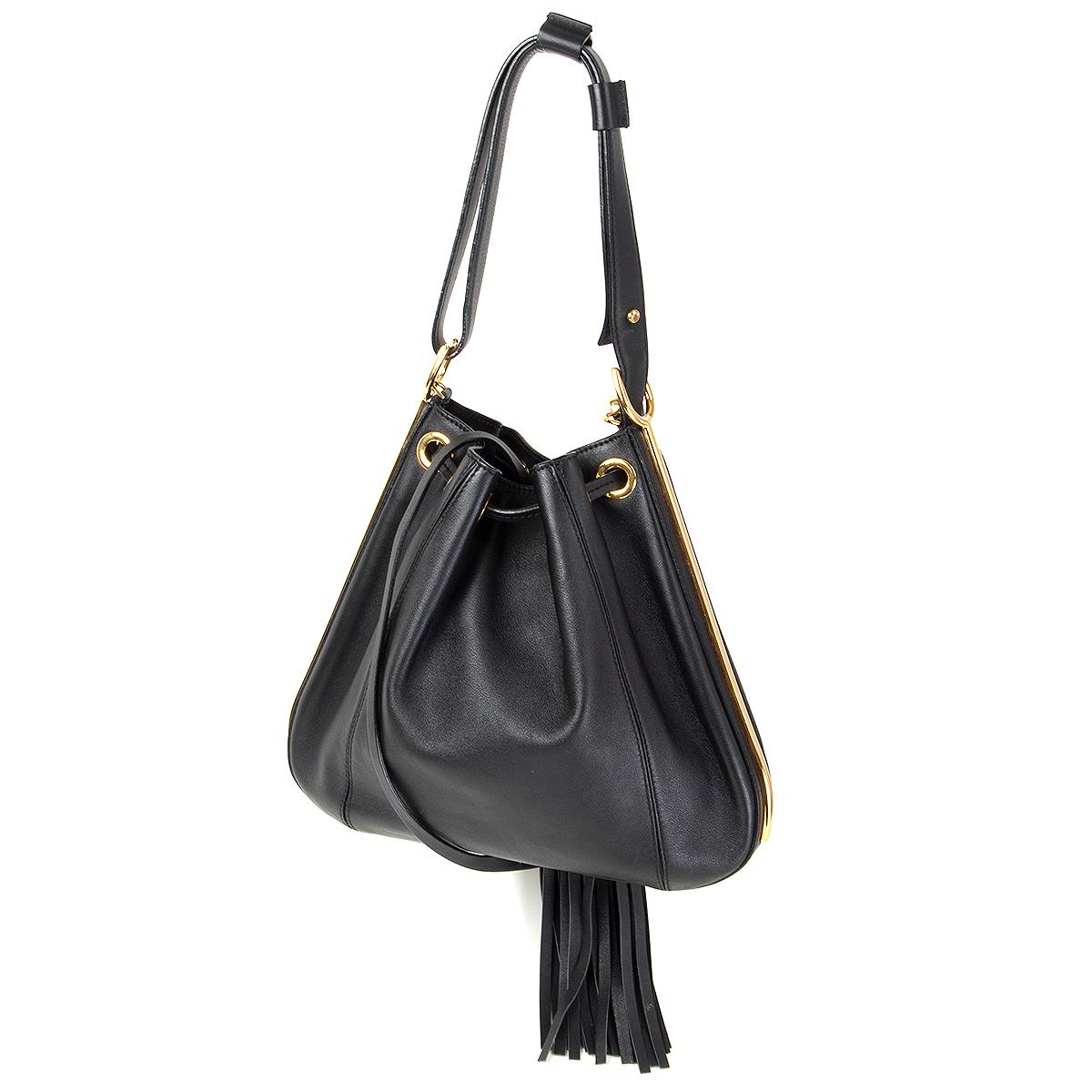 Black MARNI black leather DRAWSTRING HOBO Shoulder Bag For Sale